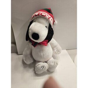 Vintage Macy's Snoopy Christmas Plush Santa Hat Scarf 14” Stuffed Animal